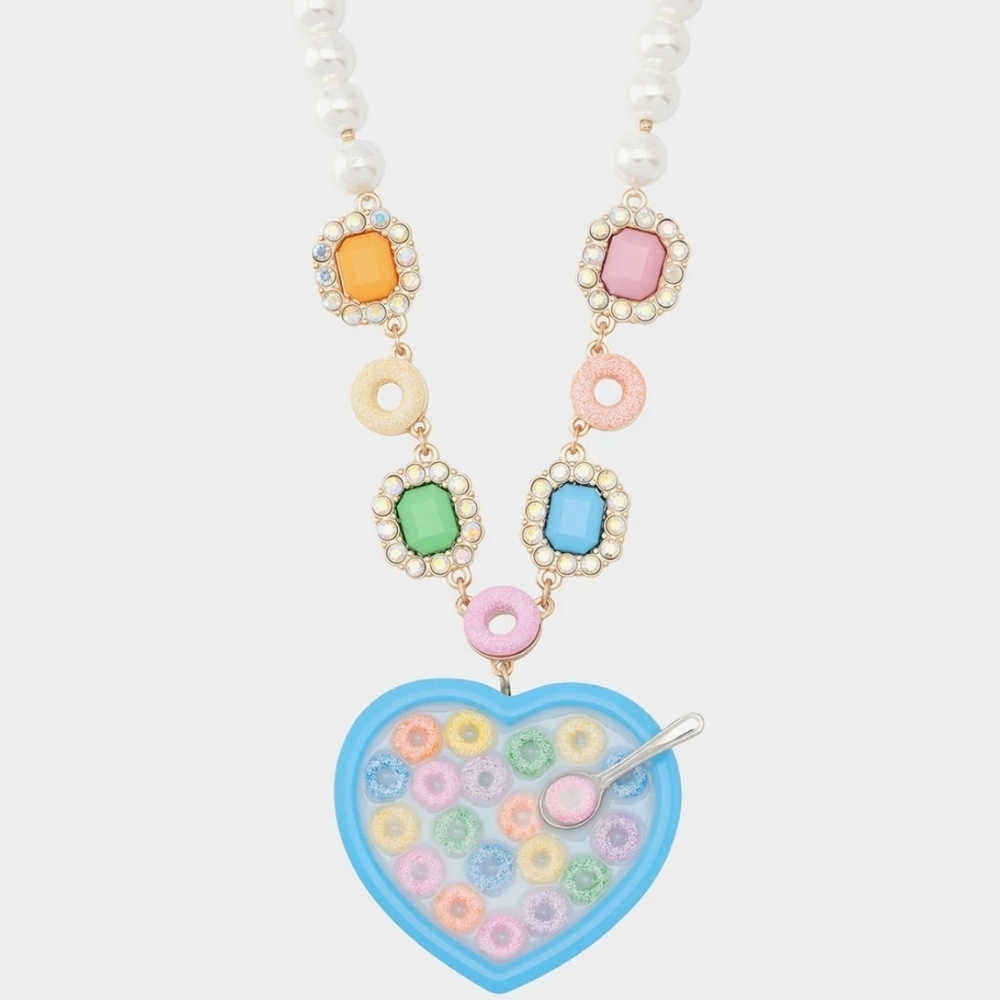 💙▪️Betsey Johnson▪️  Beautiful Heart Shaped Bowl Cereal Pearl Spoon Necklace